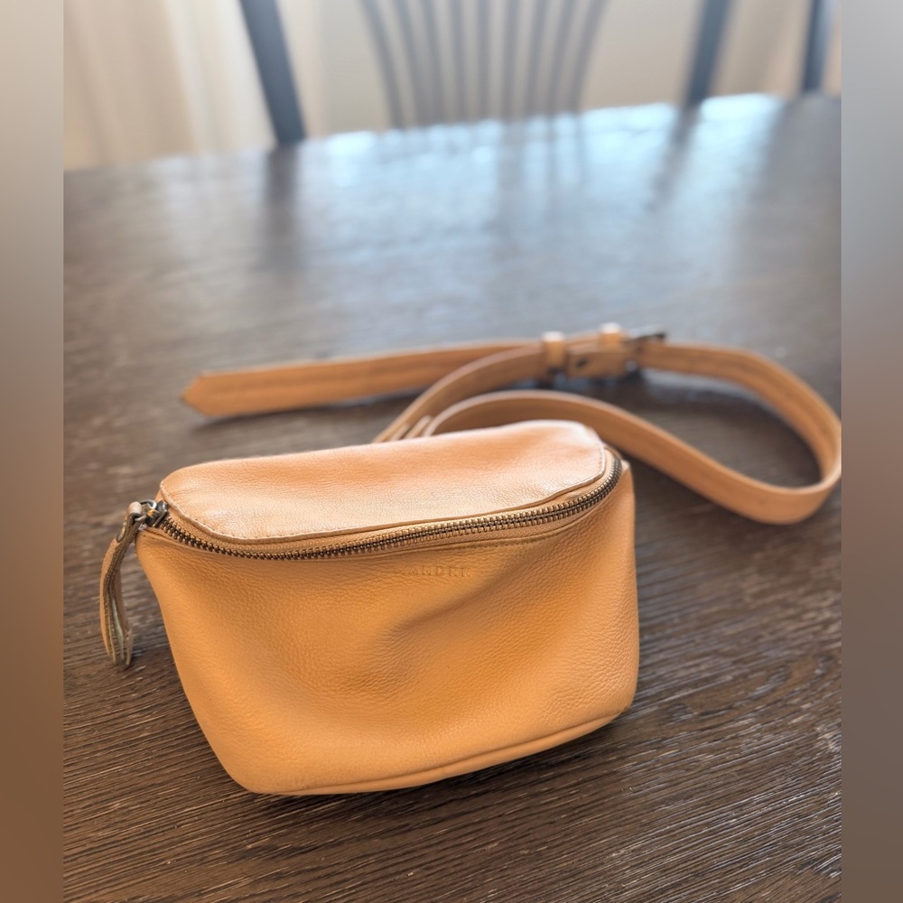 Leather Crossbody Belt Bag in Light Tan